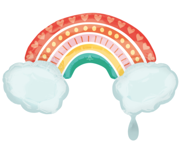 XXL Folienballon Figur - Regenbogen, retro mit Wolken - 93cm